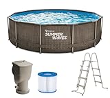 Summer Waves Frame Pool Komplettset | Rund 366x91 cm Rattan Optik Braun | Aufstellpool Set |...